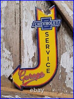 Vintage Chevrolet Porcelain Sign Chevy Automobile Sales Service Garage Arrow