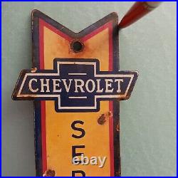 Vintage Chevrolet Porcelain Sign Chevy Garage Arrow Dealer Gas Car Truck Service