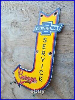 Vintage Chevrolet Porcelain Sign Chevy Garage Arrow Dealer Gas Car Truck Service