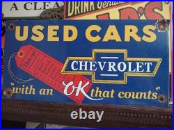 Vintage Chevrolet Porcelain Sign Chevy Gas Automobile Sale Service Car Dealer