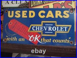 Vintage Chevrolet Porcelain Sign Chevy Gas Automobile Sale Service Car Dealer