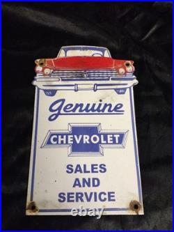 Vintage Chevrolet Porcelain Sign Chevy Gas Automobile Sales Service Car Dealer