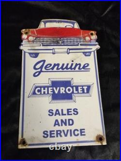 Vintage Chevrolet Porcelain Sign Chevy Gas Automobile Sales Service Car Dealer