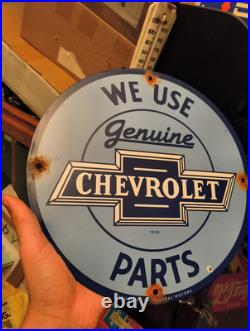 Vintage Chevrolet Porcelain Sign Chevy Gas Automobile Sales Service Car Dealer