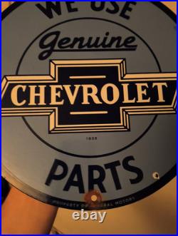 Vintage Chevrolet Porcelain Sign Chevy Gas Automobile Sales Service Car Dealer