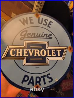 Vintage Chevrolet Porcelain Sign Chevy Gas Automobile Sales Service Car Dealer