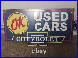 Vintage Chevrolet Porcelain Sign Chevy Used Car Dealer Gas Auto Dealer Service