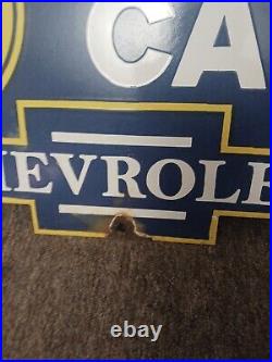 Vintage Chevrolet Porcelain Sign Chevy Used Car Dealer Gas Auto Dealer Service