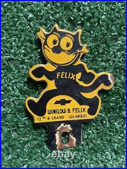 Vintage Chevrolet Porcelain Sign Felix Automobile Dealer Car Cat Gas Tag Topper