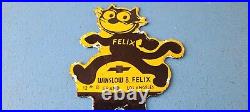 Vintage Chevrolet Porcelain Sign Felix the Cat License Ad Topper Auto Gas Sign