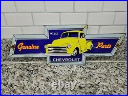 Vintage Chevrolet Porcelain Sign Genuine Chevy Parts Dealer Auto Gas Oil Service