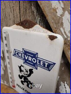Vintage Chevrolet Porcelain Sign Metal Felix Thermometer Truck Car Dealer Chevy