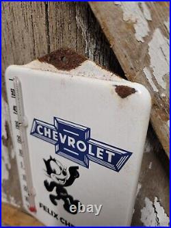 Vintage Chevrolet Porcelain Sign Metal Felix Thermometer Truck Car Dealer Chevy