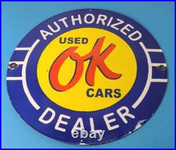 Vintage Chevrolet Porcelain Sign OK Used Car Dealer Automobile Motors Gas Sign