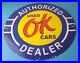 Vintage-Chevrolet-Porcelain-Sign-OK-Used-Car-Dealer-Automobile-Motors-Gas-Sign-01-ib