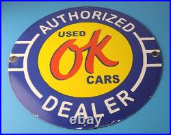 Vintage Chevrolet Porcelain Sign OK Used Car Dealer Automobile Motors Gas Sign