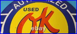 Vintage Chevrolet Porcelain Sign OK Used Car Dealer Automobile Motors Gas Sign