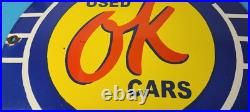 Vintage Chevrolet Porcelain Sign OK Used Car Dealer Automobile Motors Gas Sign