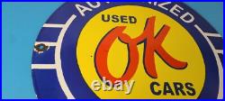 Vintage Chevrolet Porcelain Sign OK Used Car Dealer Automobile Motors Gas Sign