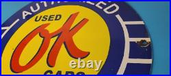 Vintage Chevrolet Porcelain Sign OK Used Car Dealer Automobile Motors Gas Sign