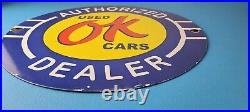 Vintage Chevrolet Porcelain Sign OK Used Car Dealer Automobile Motors Gas Sign