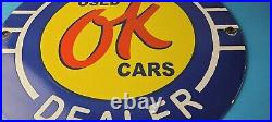 Vintage Chevrolet Porcelain Sign OK Used Car Dealer Automobile Motors Gas Sign