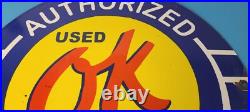 Vintage Chevrolet Porcelain Sign OK Used Car Dealer Automobile Motors Gas Sign