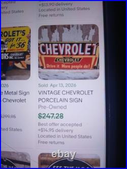 Vintage Chevrolet Porcelain Sign Old Gas Auto Service Station Certified Dealer