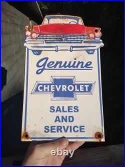 Vintage Chevrolet Porcelain Sign Used Cars Service Chevy Dealer Truck Auto Sales
