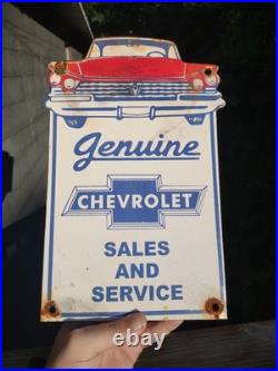 Vintage Chevrolet Porcelain Sign Used Cars Service Chevy Dealer Truck Auto Sales