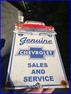Vintage Chevrolet Porcelain Sign Used Cars Service Chevy Dealer Truck Auto Sales