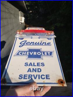 Vintage Chevrolet Porcelain Sign Used Cars Service Chevy Dealer Truck Auto Sales