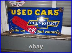 Vintage Chevrolet Porcelain Sign Used Truck Service Chevy Dealer Car Auto Sales