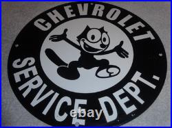Vintage Chevrolet Service Department Felix The Cat 11 3/4 Porcelain Metal Sign