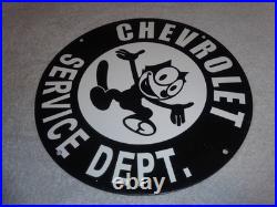 Vintage Chevrolet Service Department Felix The Cat 11 3/4 Porcelain Metal Sign