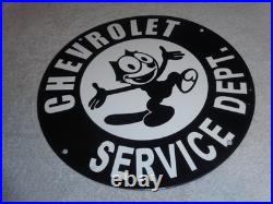 Vintage Chevrolet Service Department Felix The Cat 11 3/4 Porcelain Metal Sign