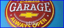 Vintage Chevrolet Sign Camaro Automobile Garage Mechanic Porcelain Sign