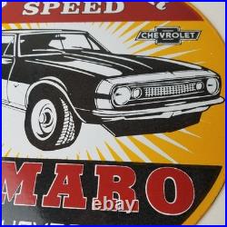 Vintage Chevrolet Sign Camaro Automobile Motors Gas Pump Porcelain Sign
