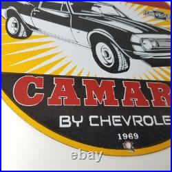 Vintage Chevrolet Sign Camaro Automobile Motors Gas Pump Porcelain Sign