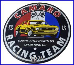 Vintage Chevrolet Sign Camaro Automobile Racing Team Motors Porcelain Sign