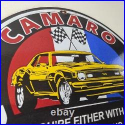 Vintage Chevrolet Sign Camaro Automobile Racing Team Motors Porcelain Sign