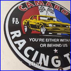 Vintage Chevrolet Sign Camaro Automobile Racing Team Motors Porcelain Sign