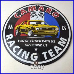 Vintage Chevrolet Sign Camaro Automobile Racing Team Motors Porcelain Sign