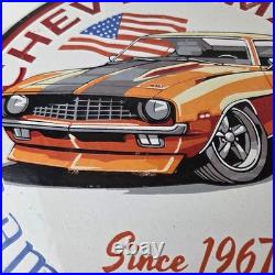 Vintage Chevrolet Sign Chevy Camaro Automobile Gas Pump Porcelain Ad Sign