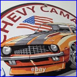 Vintage Chevrolet Sign Chevy Camaro Automobile Gas Pump Porcelain Ad Sign