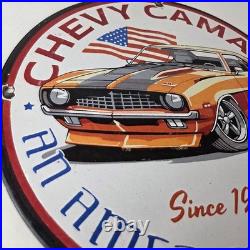 Vintage Chevrolet Sign Chevy Camaro Automobile Gas Pump Porcelain Ad Sign