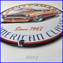 Vintage Chevrolet Sign Chevy Camaro Automobile Gas Pump Porcelain Ad Sign