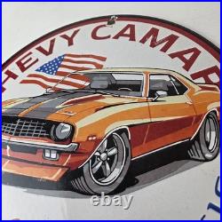 Vintage Chevrolet Sign Chevy Camaro Automobile Gas Pump Porcelain Ad Sign