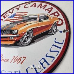 Vintage Chevrolet Sign Chevy Camaro Automobile Gas Pump Porcelain Ad Sign