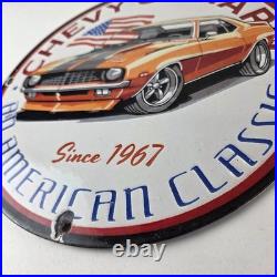 Vintage Chevrolet Sign Chevy Camaro Automobile Gas Pump Porcelain Ad Sign